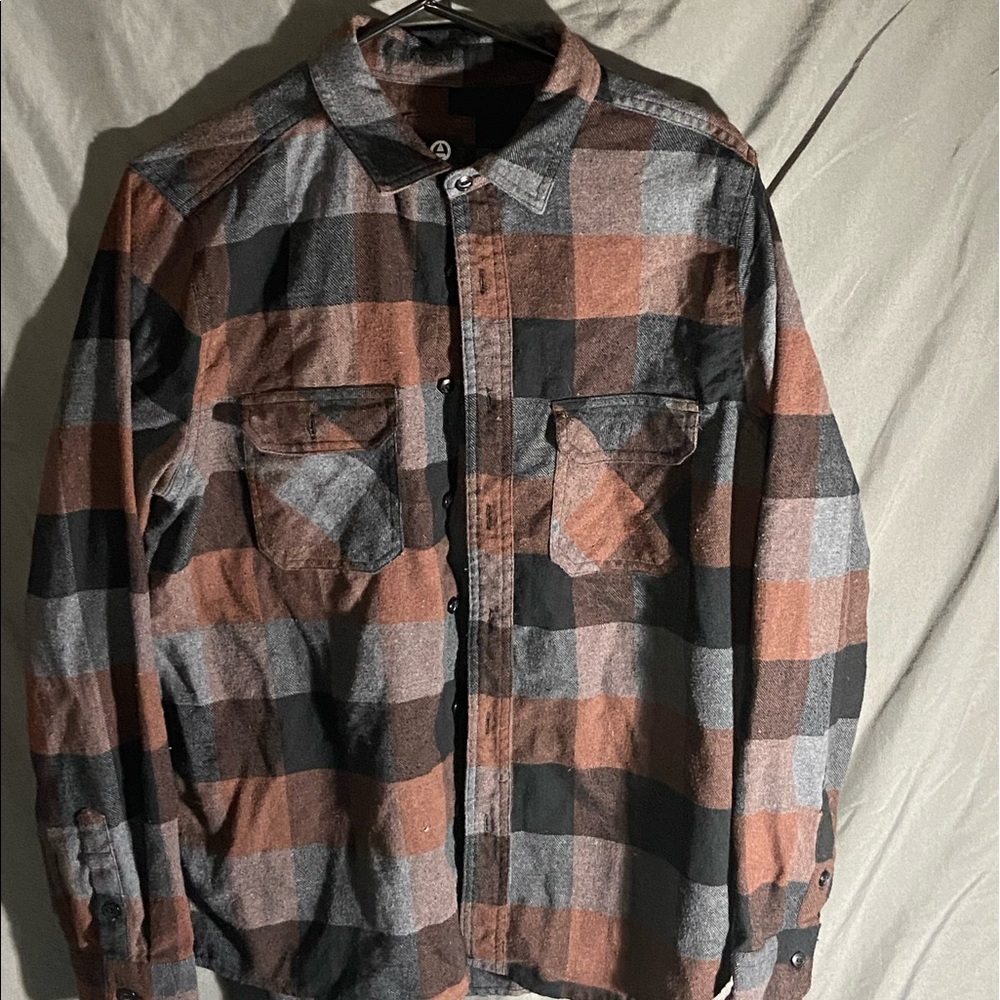 brown, black and gray flannel, size medium